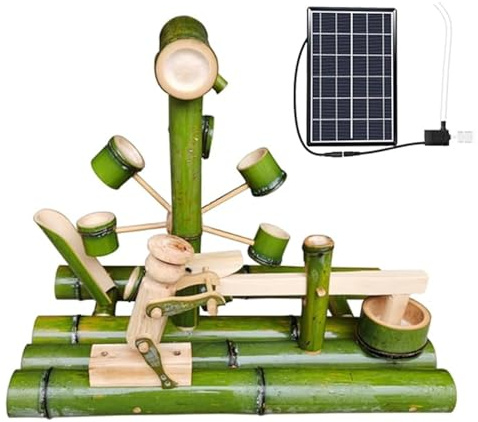 Bambufontänkit, Soldriven Zenvattenfunktion Med Vattenhjul, Feng Shui Landskapsfontän, Dekorativ Trädgårdsdekoration För Uteplats, Gård, Stentråg, Damm, 20 Tum, 28 Tum (70 Cm)