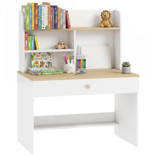 AIYAPLAY Bureau Enfant en Bois avec Rangement Plateau Large Blanc