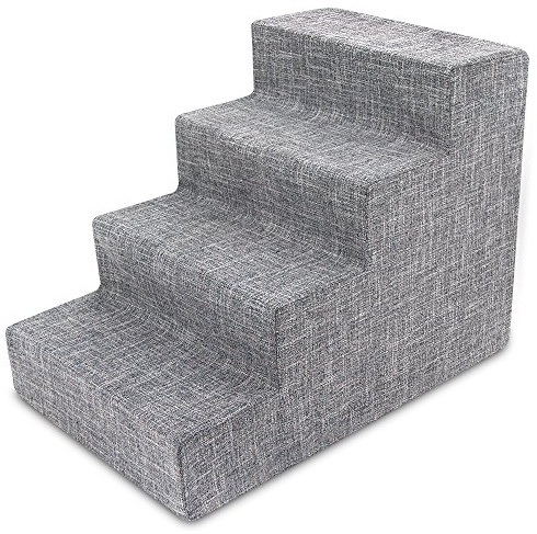 Best Pet Supplies Dog Stairs & Steps - Foam Steps for Small Dogs & Cats, Non-Slip Indoor Balanced Pet Step Support, Dog Ramp, No Assembly, Ash Gray Linen, 4-Step (18-inch Height)