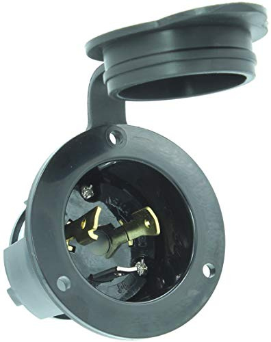 Journeyman-Pro 2315, NEMA L5-20 Flanged Inlet Generator Plug, 20A 125 Volt, Locking Receptacle Socket, Black Industrial Grade, Grounding 2500 Watts (with Waterproof Cover)