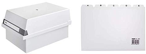 HAN Karteikasten A5 955-11 für 1.300 Karten, quer & inkl. 2 Stützplatten & Register A - Z, DIN A5 quer, 25-teiliges Leitregister für Karteiboxen, Karteikästen und Karteitröge, grau