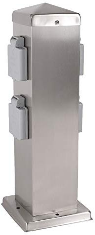 Steckdosensäule 4-fach Energiesäule Edelstahl, 35cm Höhe, Mehrfachsteckdose IP44, 230V Gartensteckdose, Gesamtlast 3500W