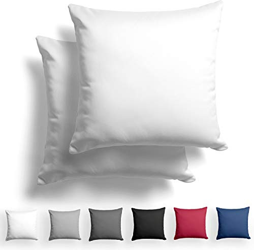 Alreya 2er-Set Mako Satin Kissenbezug 40 x 40 cm - 100% Baumwolle mit Reißverschluss, Superweicher Kopfkissenbezug, Kissenhülle, Oeko-TEX® Standard Zertifiziert, Weiß, nur Kissenbezug