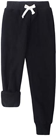 Spring&Gege Pantalons de Jogging en Polaire pour Enfants et Adolescents avec Poches, Noir , 9-10 ans