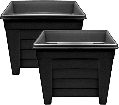 Optimal Products Long Trough/Oval/Square Plant Pot Plastic Planter Indoor Home Outdoor Garden Window Herb Flower Box (27cm Square Planter Ebony, 2)