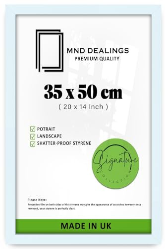 MND Dealings Elegant White Picture Poster Photo Frame 35x50cm (14 x 20 inches) Display Certificates Jigsaw Puzzle Wall Mounted -Shatterproof Perspex Front -Landscape Portrait Hanging (White)