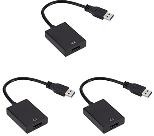 Mikikit Adaptateur USB vers USB 3.0 3 Pièces Convertisseur vers Moniteur Daffichage pour Ordinateur Portable Noir Compatibilité Multi-systèmes