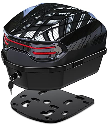 LESANM 35L Motorcycle Top Case, Tail Box Trunk Lockable Storage Carrier Plastic Case for Helmet Luggage, Waterproof Motorcycle Top Box - Black
