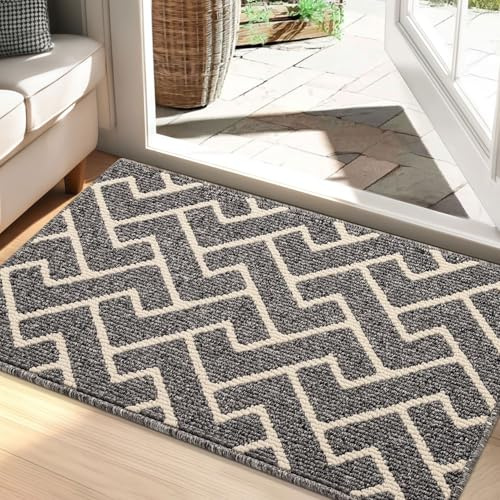 Biscpro Indoor Door Mats,60x90cm Door Mat Non Slip Backing,Dirt Trapper Mat Absorbent Non-Slip Doormat for Entrance,Inside,Kitchen,Front Back Door,Pets and Garden-Grey