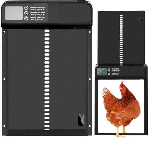 Automatische HüHnerklappe Mit Zeit/Handmodus Anti-Klemm, Aluminum Automatische HüHnerklappe Batterie, Elektrische HüHnerklappe Automatisch Programmierbarem Bildschirm Intelligenter Einklemmschutz.