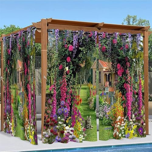 Linfye Outdoor Vorhang Wetterfest 2er Set Lila Garten Outdoor Vorhänge Blickdicht mit Ösen Outdoor Gardinen Sichtschutz für Balkon Pavillon Garten Terrasse Pergola B 132 x H 213 cm
