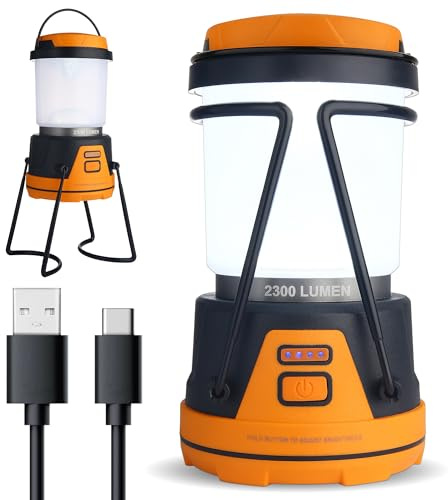 Rechargeable LED Camping Lantern - Power Outages, Hurricanes, Emergency, Hiking, Outdoor - Bright Battery Powered Electric Survival Light with Built-in Power Bank- Portable and Waterproof Camp Lantern