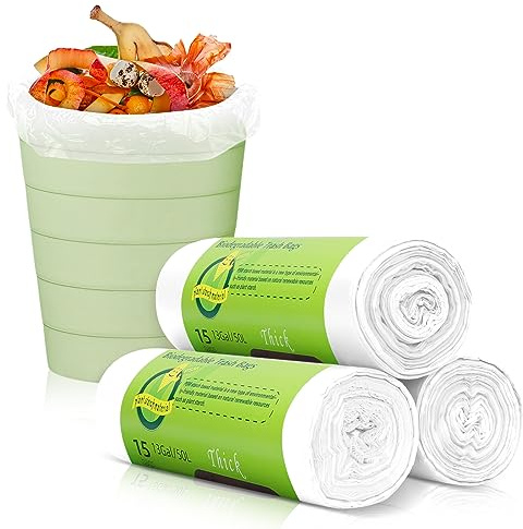Toplive 13 Gallon Trash Bag 45 Count Garbage Bag 2 Mil Thickness Degradable Unscented Trash Bags Wastebasket Bin Liners for Home Outdoor Garden Canteen Kitchen Trash Can (3 Rolls
