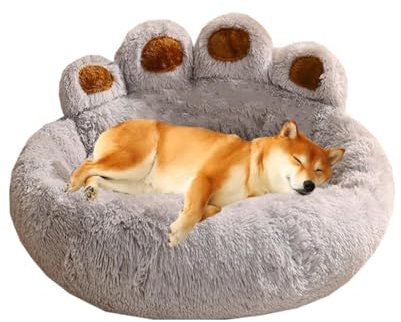 DOKLY Hundebett Hundekorb, weiche runde Betten für Katzen und Hunde, Korb für mittelgroße Hunde, orthopädischer Anti-Stress-Hundekorb,Gris-50cm