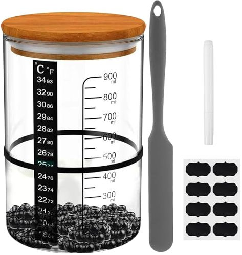 Set di coperchi per barattoli di pasta madre da 900 ml, kit di barattoli di pasta madre in vetro con scala termometro carta riutilizzabile fermentazione a lievito naturale per cottura a lievito