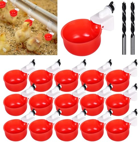 Hühnertränke, 16 Stück Automatischer Hühnertrinker, Hühnerwasserspender mit 2 Bohrer, DIY Hühnerwasserbecher, Wassertränke Hühner, Geflügeltränke für Hühner,Trinkspender für Hühner, Enten, Vögel