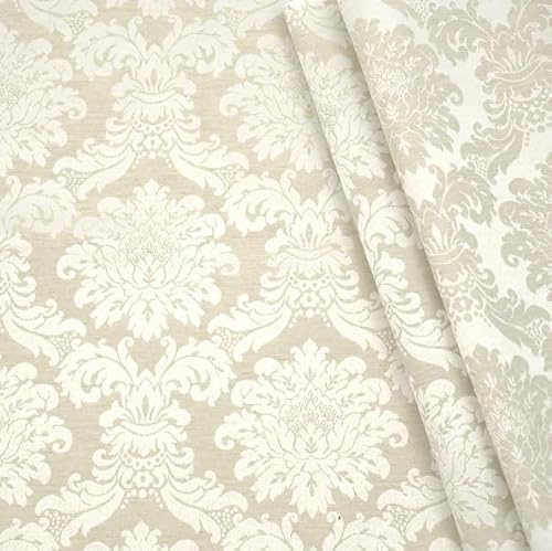 STOFFKONTOR Dekostoff Jacquard Damast Stoff Floral Barock - Meterware, Farbe Hell-Beige - zum Nähen von Kissenbezügen, Tischdecken, Deko, Gardinen, Bekleidung uvm.