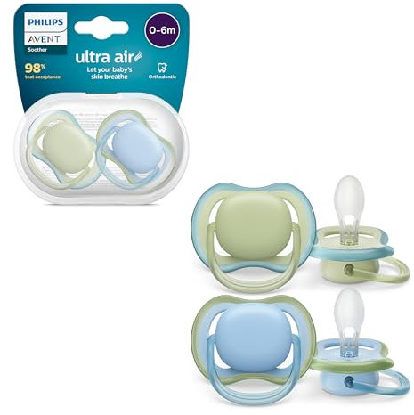 Philips AVENT ultra air Schnuller – Leichte, atmungsaktive Schnuller für Babys im Alter von 0–6 Monaten, BPA-frei mit Transportbehälter als Sterilisator, 2er-Pack, Modell SCF085/21