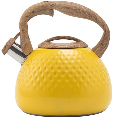 APLUSH Tea Kettle Stovetops, Food Grade Stainless Steel Water Kettles for Stove Top,Tea Pot with Anti-Hot Ergonomic Handle,Suitable for All Heat Sources,Whistling Tea Kettle for Tea, Coffee,Yellow,3L