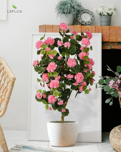 Leflos 130cm Rose künstlicher Begonien-Blumenbaum, realistische Malus spectabilis Blumenpflanze Topfblütenbaum in weißem Topf für Haus Innendekoration