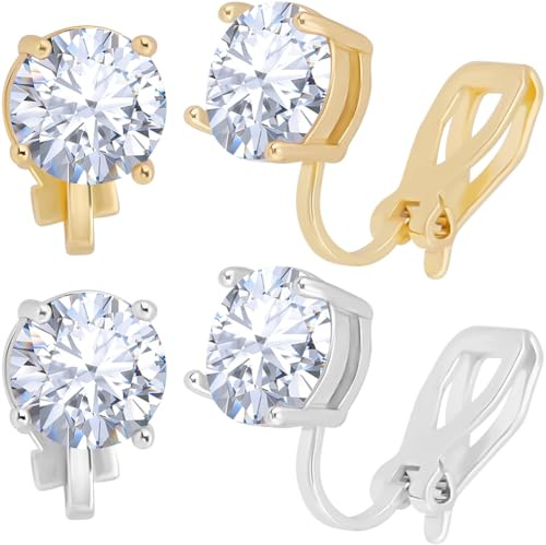 Beebeecraft 8 Stück 2 Farben Clip On Ohrringe 18 Karat Gold Platin Messing Zirkonia Ohrclips Rohlinge Für Frauen