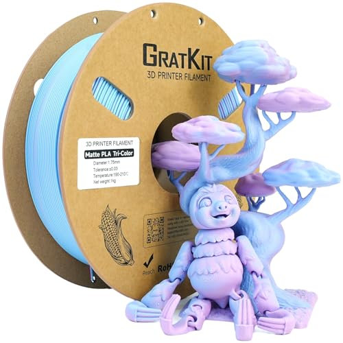 GratKit Mattes Tricolor PLA Filament 1,75mm, 1kg Spule, High Speed 3D-Drucker Matte PLA mit ±0,03mm Präzision, gleichmäßige Wicklung, Blau Rosa Und Violett, Rose Ouartz, 1000g