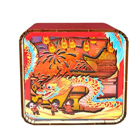 Ungtyb Dragon Dance Wooden Puzzle Lamp, LED Night Light for Home Desk Décor, Puzzle Art Lamp for Kids and Adults, Unique Table Lamp for New Year Celebrations and Decoration