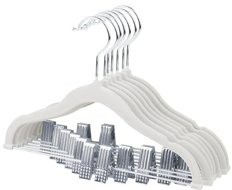 ManGotree Baby-Samtbügel mit beweglichen Klammern, 30 cm rutschfeste Kinder-Filzbügel, ultradünne platzsparende Kinderkleiderbügel für Röcke, Hosen, Kleider, Hemden, Jacken (7 Stück, Weiß)