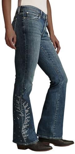 Cffvdiz Bootcut Jeans for Women High Waisted Stretch Slim Rhinestone Wide Leg Denim Pants Western Jeans,Blue,L