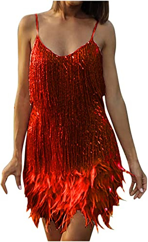 Robe AnnSemo des années 1920 pour femme, à franges, avec sequins, col en V, vintage, costume de soirée à bretelles spaghetti, cocktail, bodycon, pour mariage, soirée, bal, tango, danse latine, 05