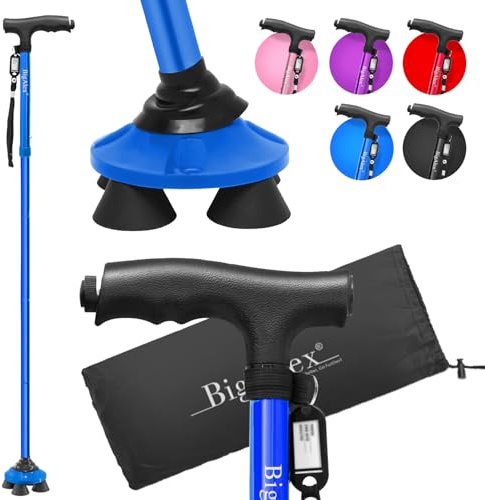 BigAlex Gehstock mit Licht für Damen und Herren, Faltbare, Klappbar, Höhenverstellbare Gehstöcke für Senioren & Erwachsene, Aufstehhilfe, Gehhilfe Stock mit Rutschfester Quad-Basis für Stabil