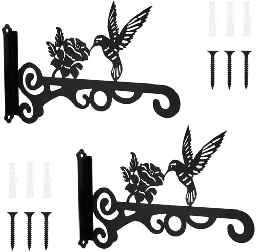 BAODBF 2 Stück Blumenampel Halterung Metall,25cm Stabile Wandhaken,Kolibri Blumenmuster Pflanzenhaken Blumenampelhalter,Blumentopf Wandhalterung zum Aufhängen von Pflanzer Vogelhäuschen Laterne