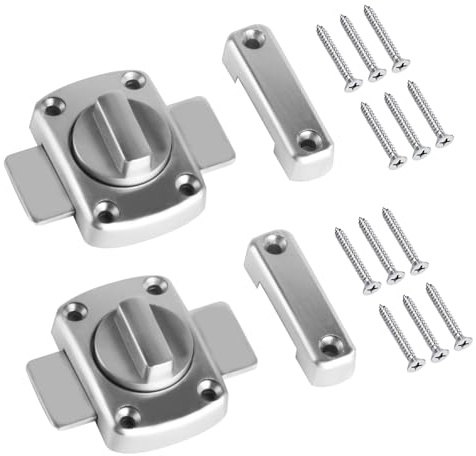 Rotate Bolt Latch Door Latches, 2 PcsDoor Bolts for Internal Doors, Anti Theft Protection Rotate Bolt Latch Lock for Bathroom Window Cupboard Cabinet Door Latches(Silver), with Screws