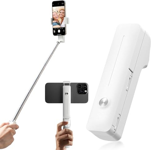Mini palo de selfie extensible, portátil, tamaño de bolsillo, trípode Bluetooth, tripod smartphone para vlog, grabación de vídeo, transmisión en vivo (blanco)