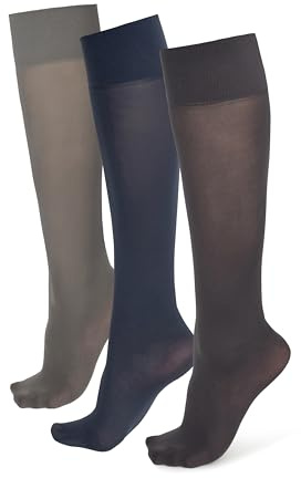 NOQ Marta - Medias de microfibra mate para mujer hasta la rodilla, color liso, 40 denier, clásicas, con banda cómoda, talla única, paquete de 3 unidades