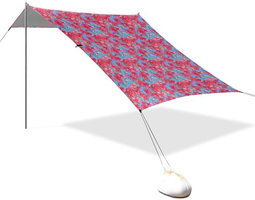 Glowing Red Phlox Flowers Stable Beach Tent UPF50+ Protection Easy Setup Large Sun Shade with Sand Pockets for Family Trips, Picnics & Camping