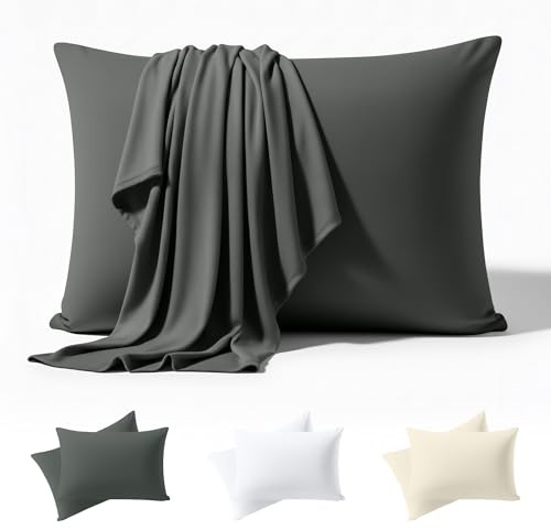 Utopia Bedding - Funda de Almohada de Jersey 40x60 cm, Juego de 2 - Oeko-Tex - Funda de Almohada de Mezcla de algodón con Cierre de sobre - Gris (Cojín Interior no Incluido), Solo Funda de Almohada