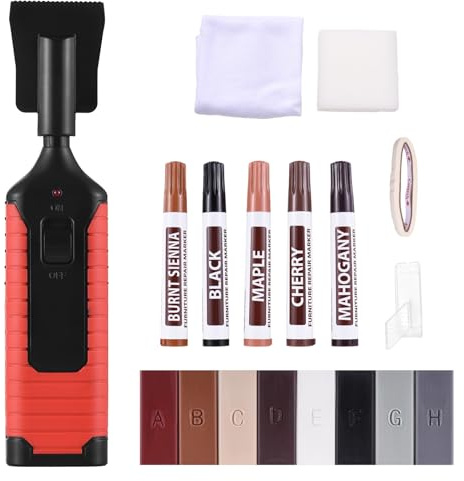 Irishom Wood Markers Furniture Repair Floor Kit, Scratch Remover for Tile Paint Wall with Heat Pen 11 Color Hard Wax Bars, 5 Colors Touch up Marker Pen Set (for Tile)