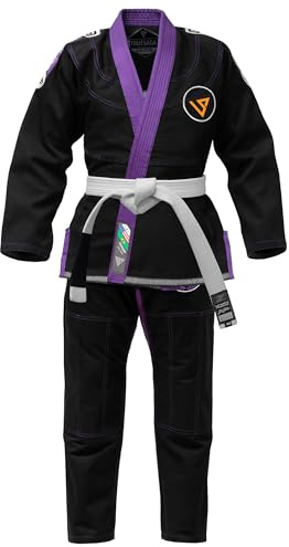 TRUESAGAUSA Premium BJJ Gi, Black with Purple Trim, Competition Kimono for Women (Black, F-4)