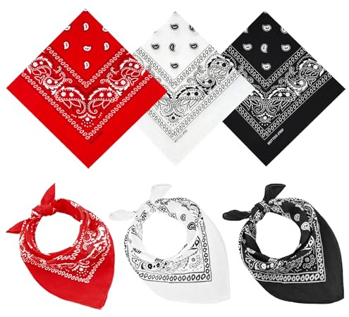 3er-Set Bandana Rot Halstuch im Paisley-Muster – Für Damen & Herren in Rot, Schwarz, Weiß (54x54 cm) – Ideal für Karneval, Piratenpartys & Halloween