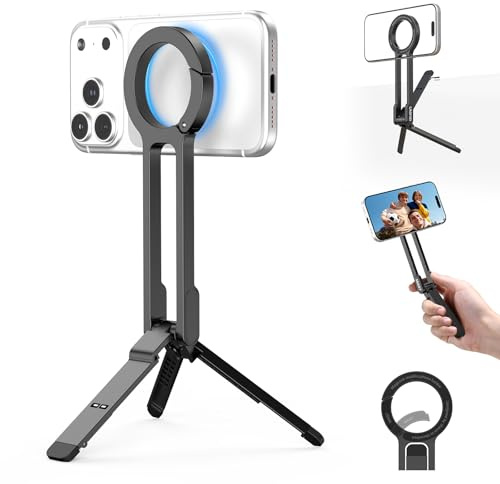 ULANZI MA57 Magnetic Phone Tripod for iPhone - Portable Mini Tripod for MagSafe Pocket Cell Phone Stand, Strong Magnet Quick Mount Foldable Hook Compatible with iPhone 17 16 15 14 13 12 Series, Black