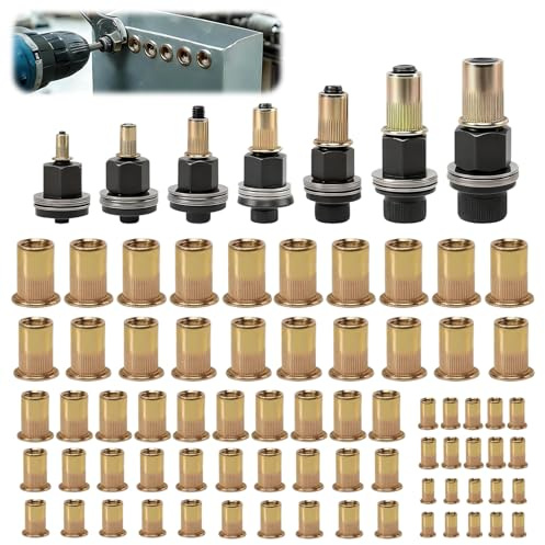HAPPOW 7 Set Nietmutternzange Set, Inklusive 7 Nietmutternzange und 70 Einpressmuttern, Einziehmuttern M3 /M4/ M5/ M6 /M8/ M10 /M12, ideal für Verbindung von Metallplatten und Rohren