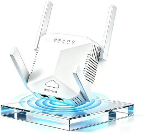 TELODA WiFi Booster, WiFi Extender Booster 2026, Covers Up to 5800 sq.ft and 45+ Devices, Dual Band 5GHz/2.4GHz WiFi Extender, 4 High-Gain Antennas with Ethernet Port, UK Plug