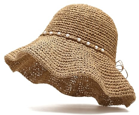LISHIHE Strohhut Damen Faltbar Sonnenschutz,Sonnenhut Damen Atmungsaktiv,Strandkappe Mit Bowknot Gärtner Strohhut Für Outdoor,Reisen,Urlaub