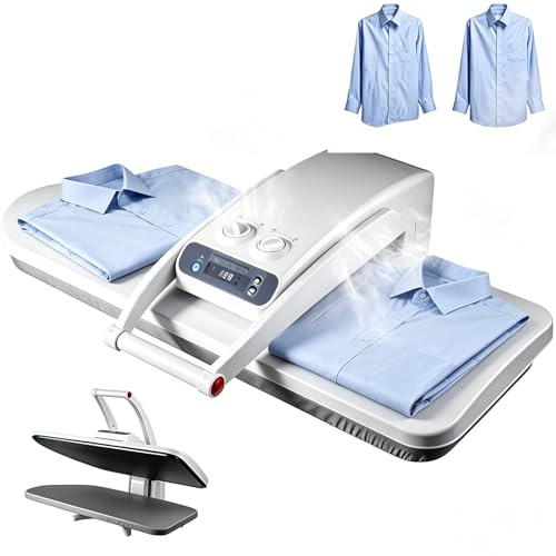 HEIHEIZI Macchina pressa da Stiro, Pressa a Vapore Automatica da 1800W, 5 modalità preimpostate, Getto di Vapore e Superficie Antiaderente – Perfetta Come pressa per Camicie Standard Model