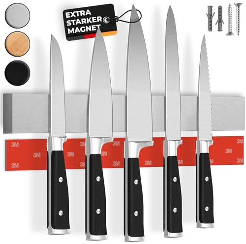 CUCINO Messer Magnetleiste selbstklebend - Vergleichssieger mit extra starkem Magnet - Einfache Montage mit 3M Klebeband ohne Bohren, aus Premium-Edelstahl - 40cm