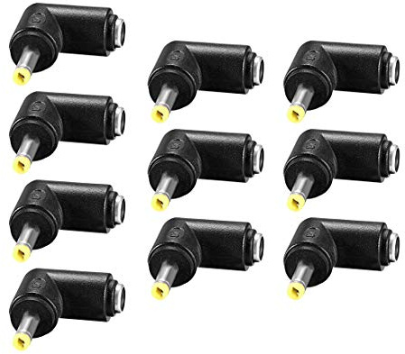 sourcing map 10uds DC Alimentación Conector Adaptador 90 Grados Ángulo 4.0mm x 1.7mm Macho Enchufe a 5.5mm x 2.1mm Hembra Enchufe Acoplador Convertidor o Laptop CCTV Cámara Tira Iluminación