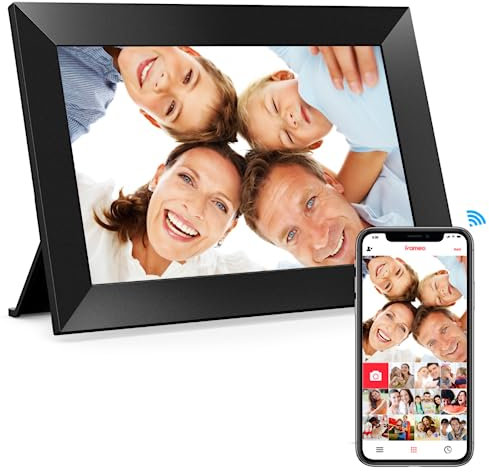 Frameo 10,1 Zoll WiFi Digitaler Bilderrahmen, 1280x800 HD IPS Touchscreen Foto Rahmen, 32GB Speicher, Automatische Rotation, Wandmontagefähig, Teilen Sie Fotos sofort von überall aus