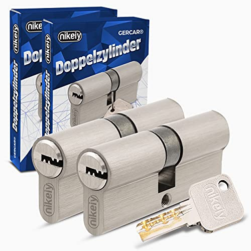 GERCAR Pro - Set di 2 cilindri di chiusura 30/30, 2 cilindri profilati con 10 chiavi, serratura a cilindro da 60 mm, 2 cilindri, lunghezza: 60 mm, A:30 B:30 – ottone opaco massiccio