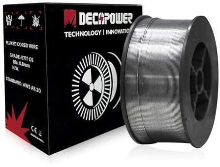Decapower Fil de Soudage 0,8MM 1KG FLUX CORED MIG Fourré Fil de Soudure sans Gaz pour Acier Doux, Acier au Carbone